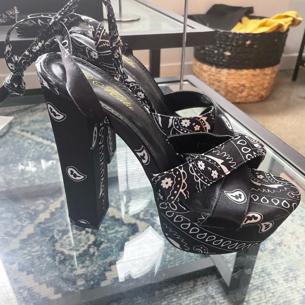 Paisley Platform Open Toe Heels